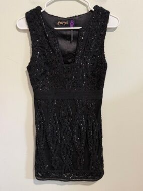 Free People Snake Charmer Black Sequin Mini Dress Size 0